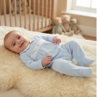 BW-13-427: Baby Boys Prince Smocked Velour All In One (NB-6 Months)
